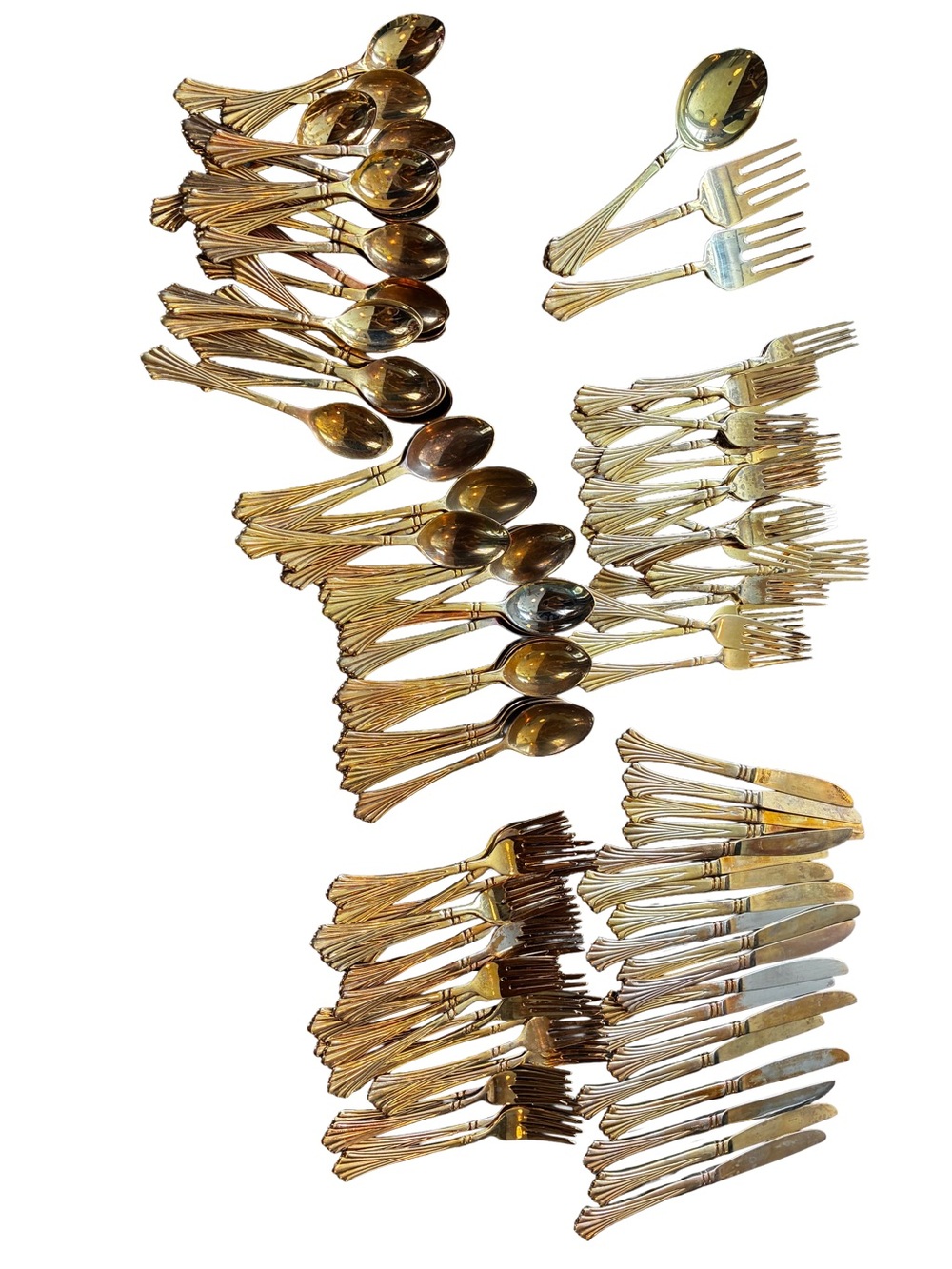 114-Piece Vintage Wm. Rogers & Son Golden Royal Plume Gold Flatware Set